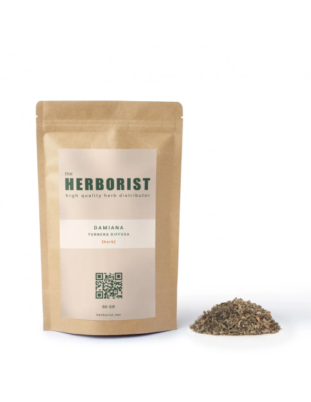 Damiana (Turnera diffusa) – feuilles coupées – sachet et contenu