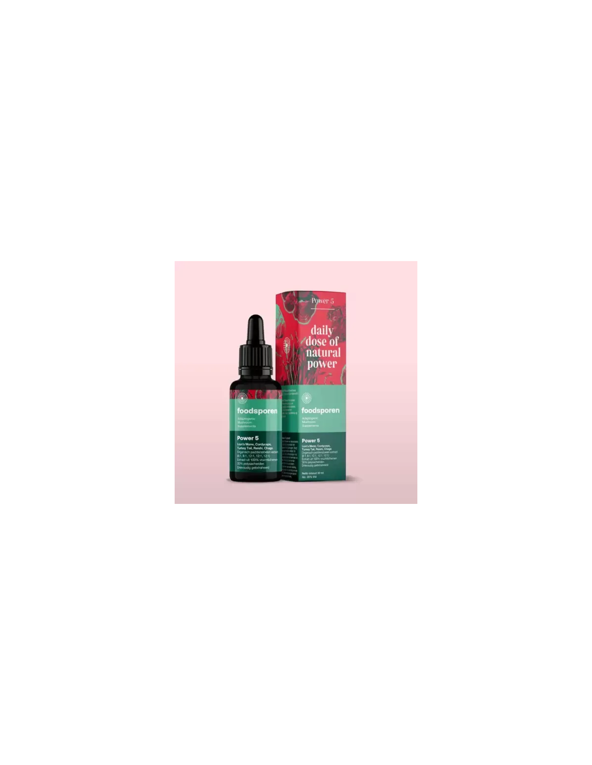 Extrait de cinq champignons, 30 ml – Foodsporen – flacon compte-gouttes et étui