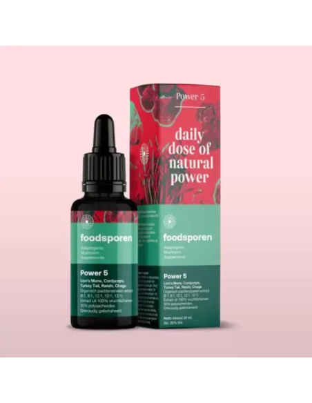 Extrait de cinq champignons, 30 ml – Foodsporen – flacon compte-gouttes et étui