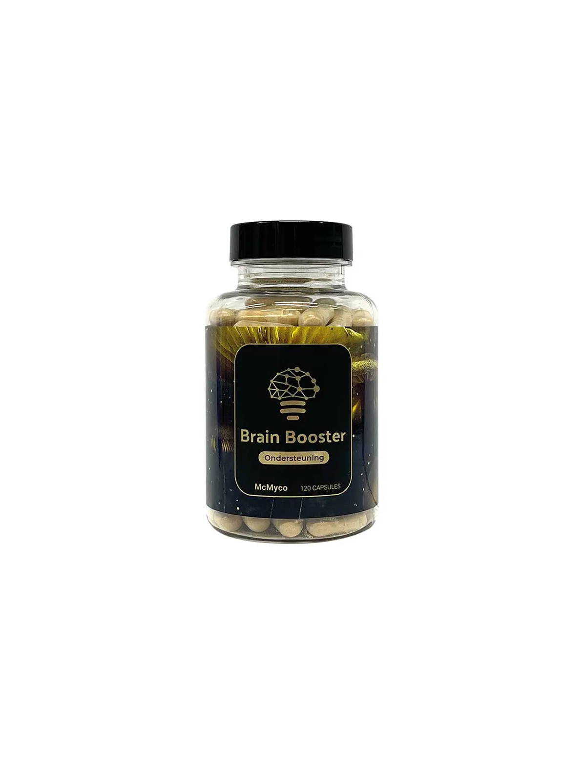 Mélange crinière de lion (Hericium erinaceus) – McMyco, 120 gélules – pot, étiquette de face
