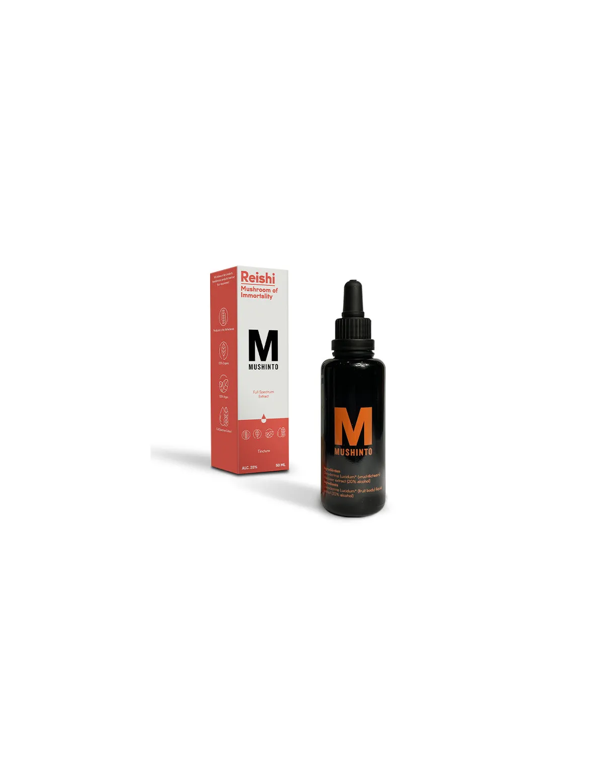 Teinture de reishi (Ganoderma lucidum) – Mushinto – flacon de 50 ml et étui