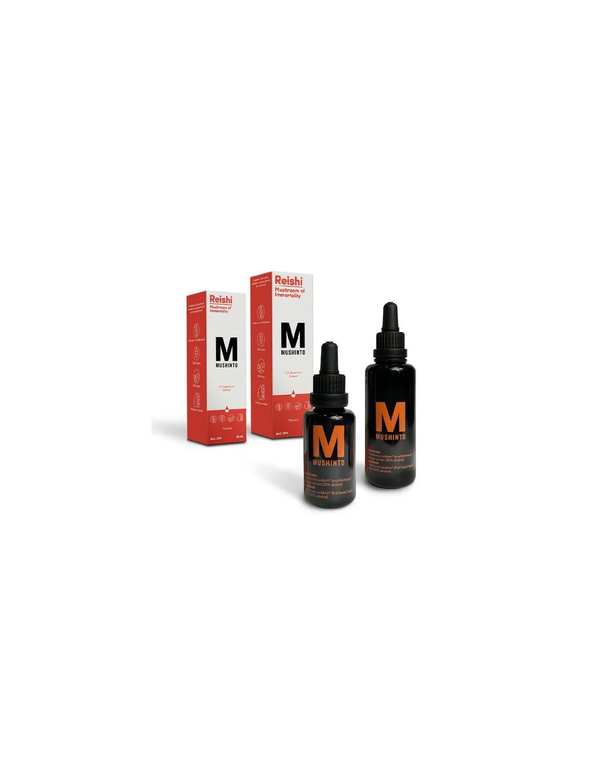 Teinture de reishi (Ganoderma lucidum) – Mushinto – flacons de 30 ml et 50 ml avec étuis