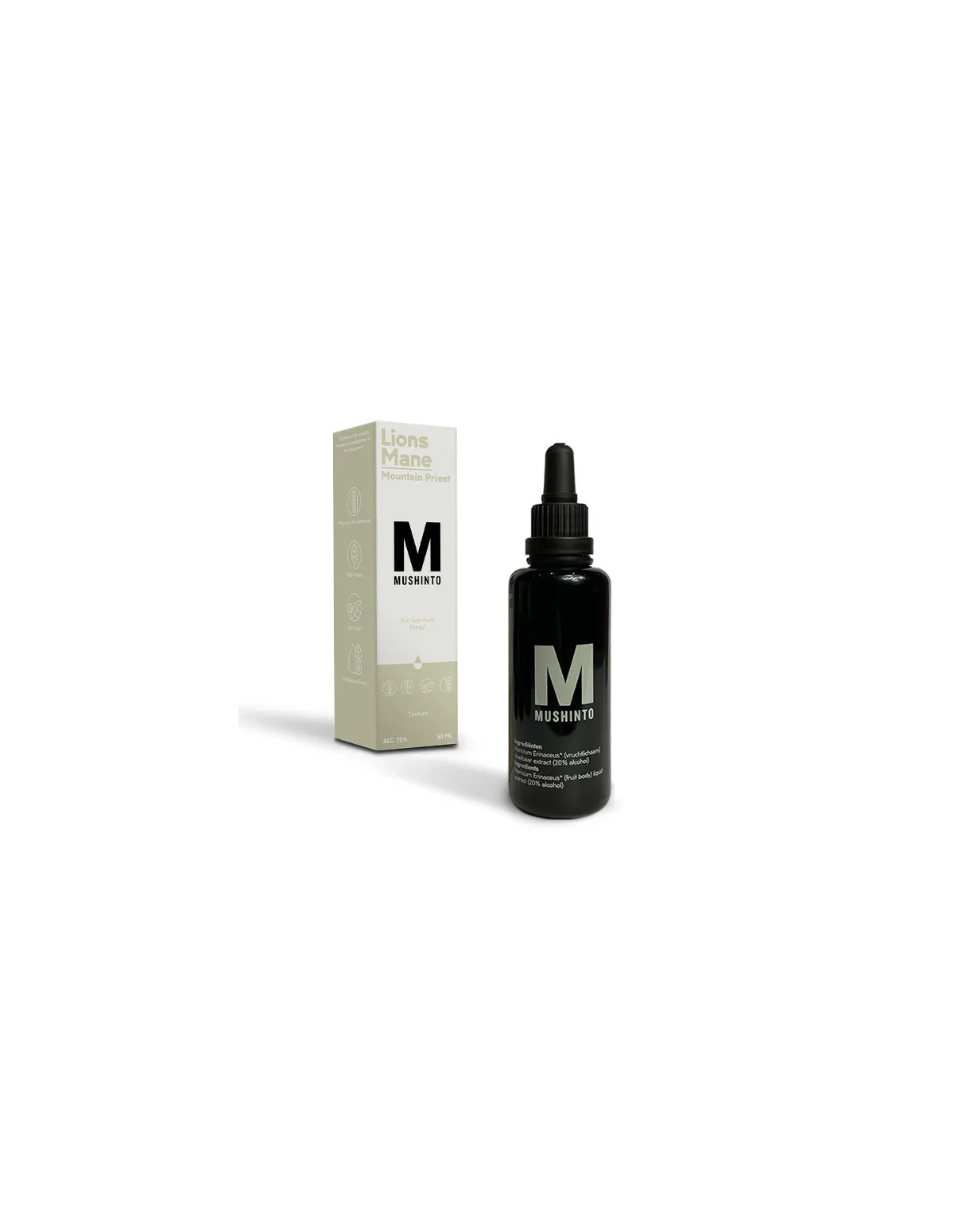 Teinture de crinière de lion (Hericium erinaceus) – Mushinto – flacon de 50 ml et étui