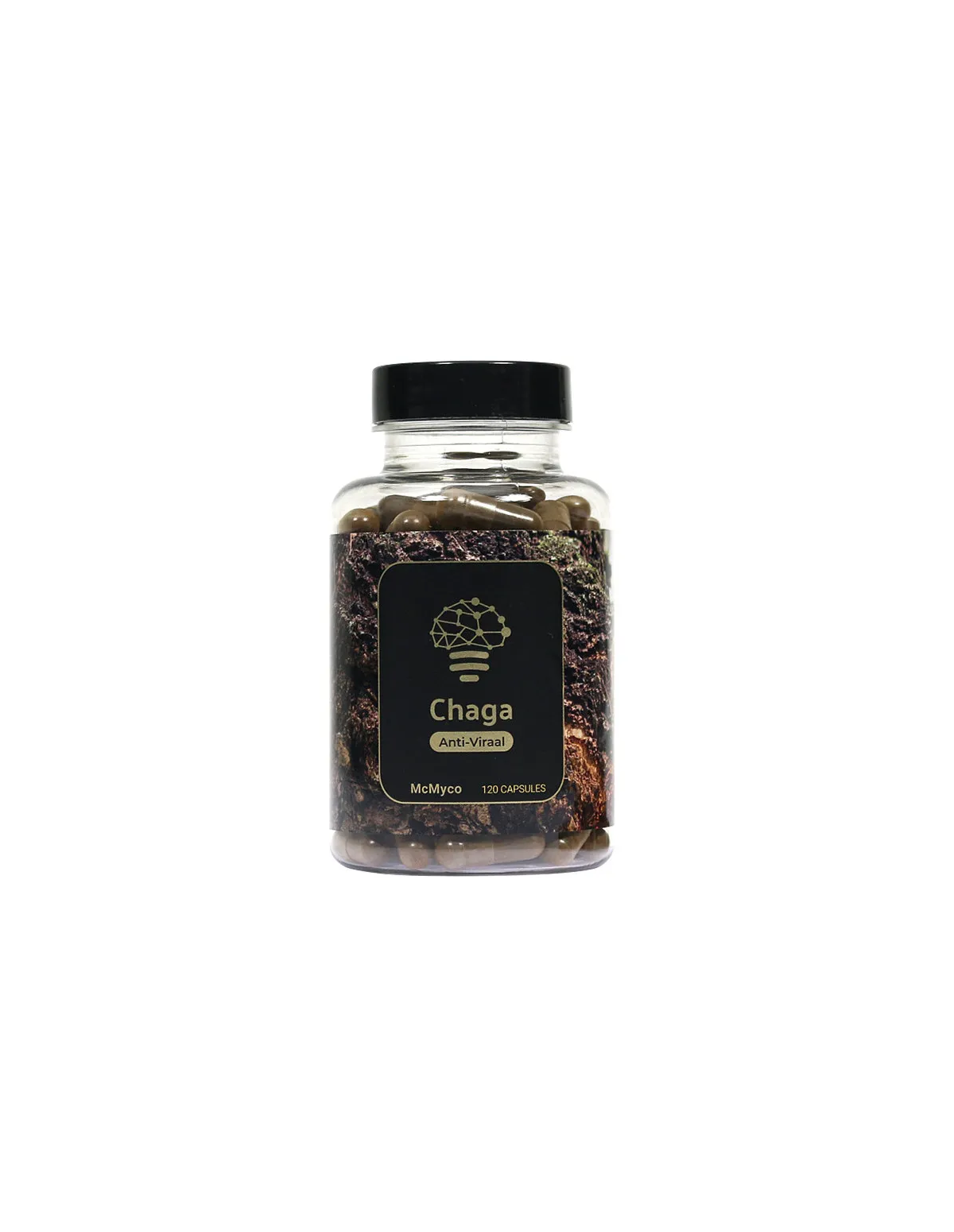 Chaga (Inonotus obliquus) – McMyco, 120 gélules – pot, étiquette de face