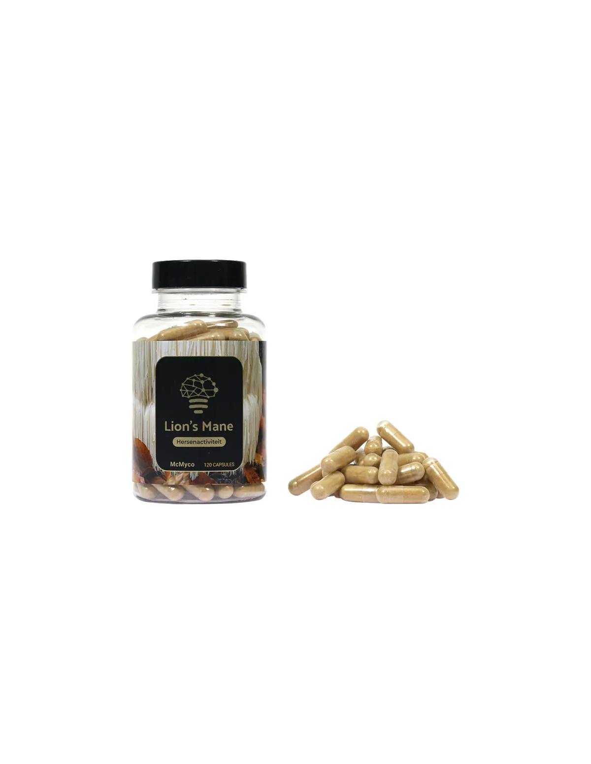 Crinière de lion (Hericium erinaceus) – McMyco, 120 gélules – pot et gélules en vrac